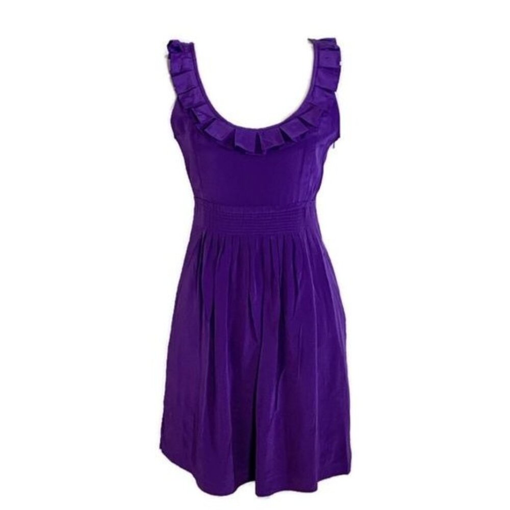 Tibi Dress Women Sleeveless Mini Flare Silk Sundress Pleats Solid Purple 4 Small